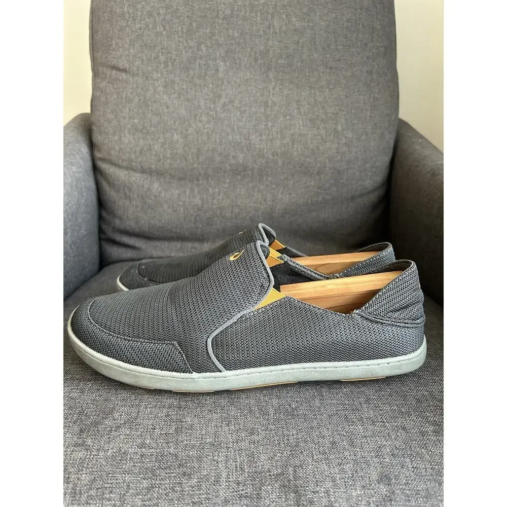 OluKai Mens 10 Nohea Mesh‎ Slip-On Stretch Sneaker Comfort Loafer Grey Orange